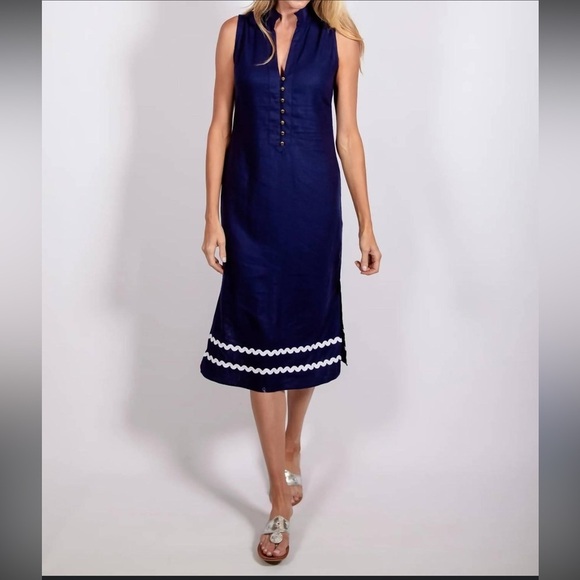Sail to Sable navy blue Sleeveless linen Button Midi Dress XL - Picture 1 of 10